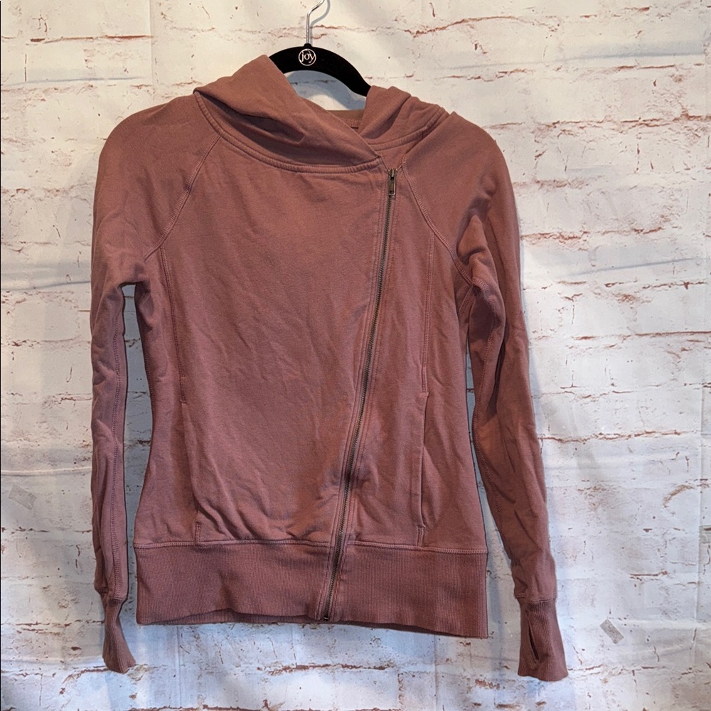 Nike Mauve Zipper Yoga Full Zip Hoodie Women xs asymmetrical zip pockets hood